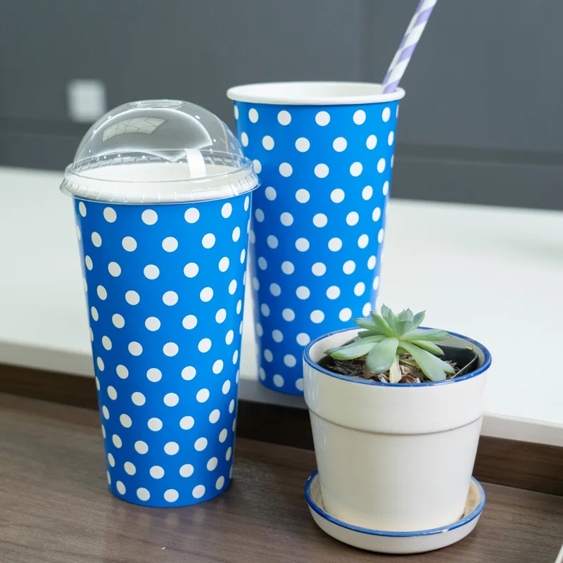 Disposable custom printed logo cold drink single wall paper cup for juice with lid
