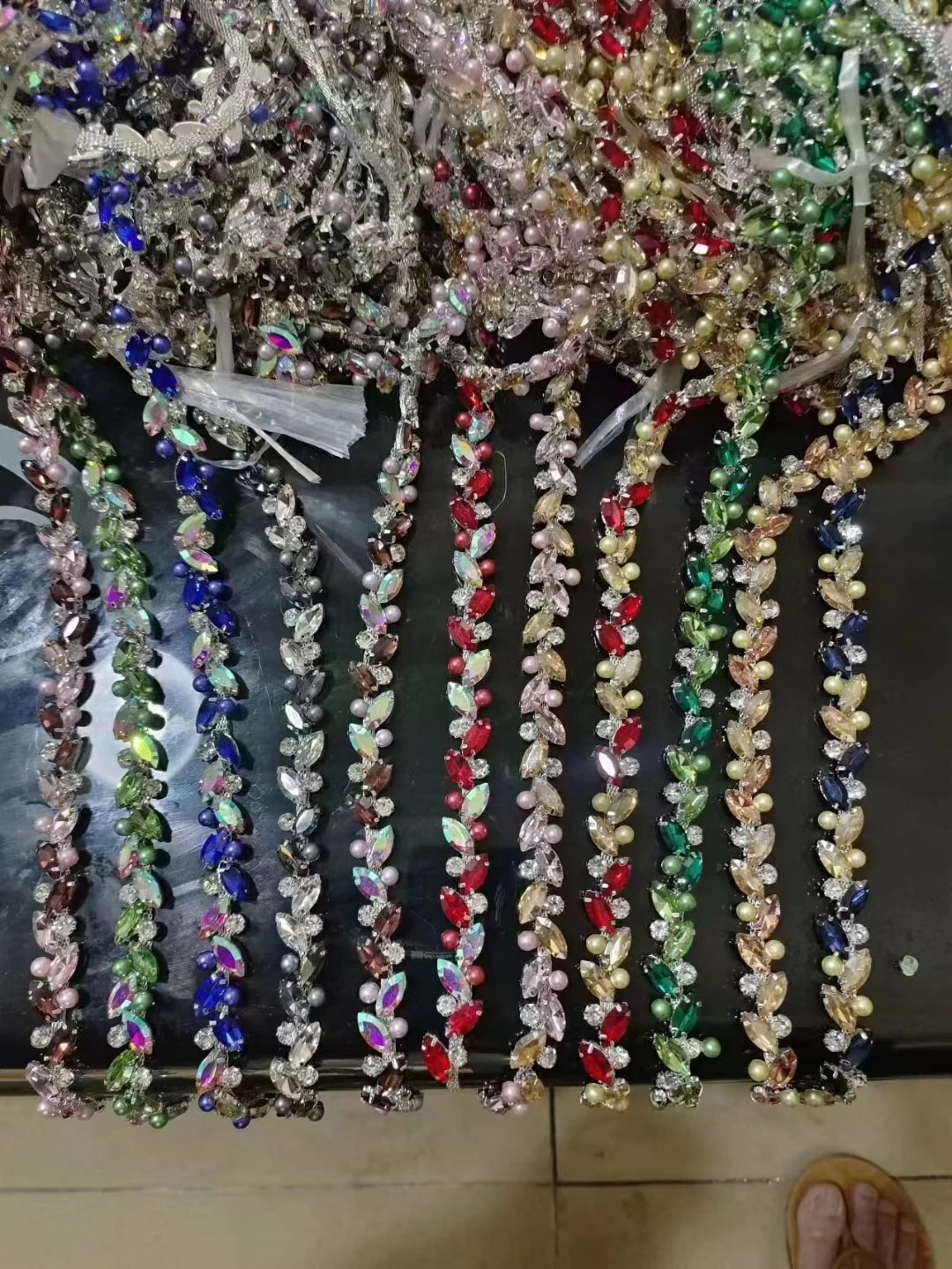 drill chain clothes trousers ornament rhinestones crystal shoe trim European American style clothing rhinestone chain