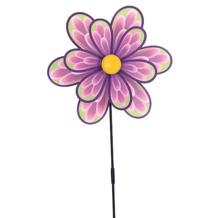 BAILING Kids Toy Windmill Round Leaf Flower Pinwheel Customizable Double Wheels Garden Decor Windmill
