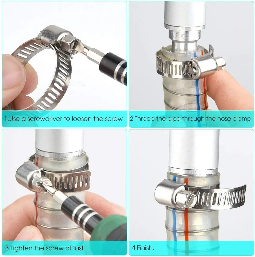 Hose Clamp 304 Stainless Steel Adjustable Range Worm Gear Hose Clips Fuel Line Pipe