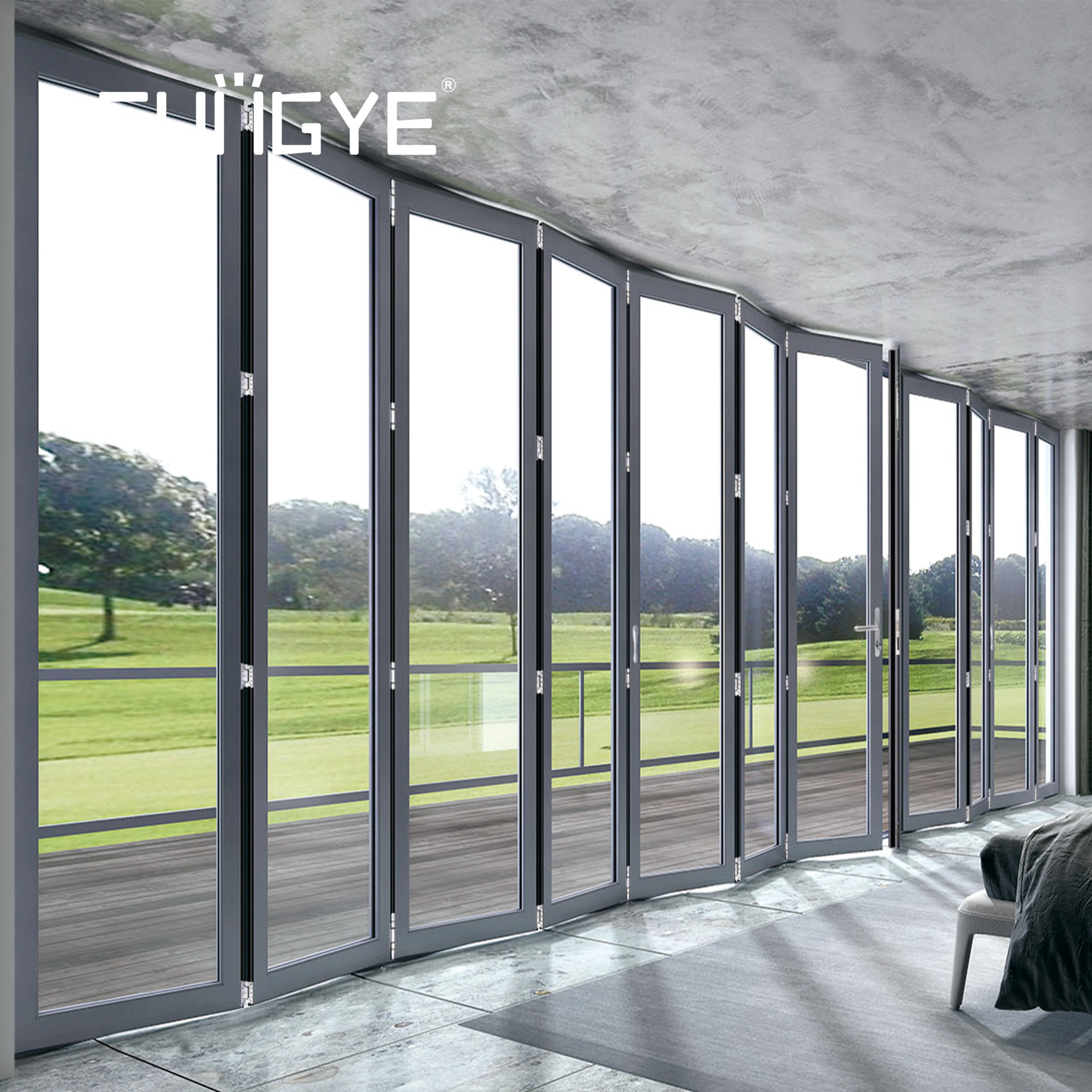 SUNGYE Foldable Custom Made Bifold Door Modern Folding 6063 Aluminum Profile Villa Doors With EPDM Rubber Strip