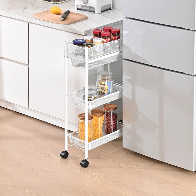 OEM/ODM Rolling Storage Rack Narrow Spaces 4 Tier Metal Storage Cart Sturdy Utility Trolley