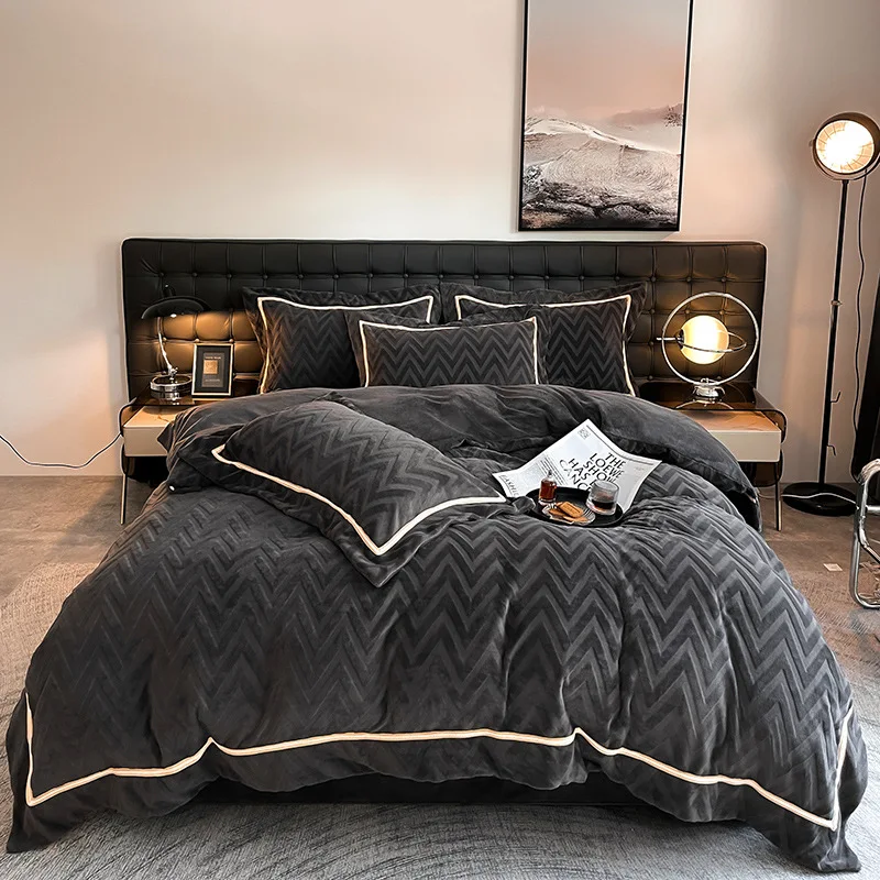 Woven corduroy coral fleece flannel bedding 100% cotton solid color plain velvet bed sheet