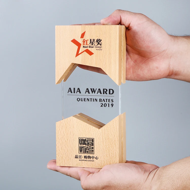 
Custom engraved trophy Crystal wooden Award Plaque 
