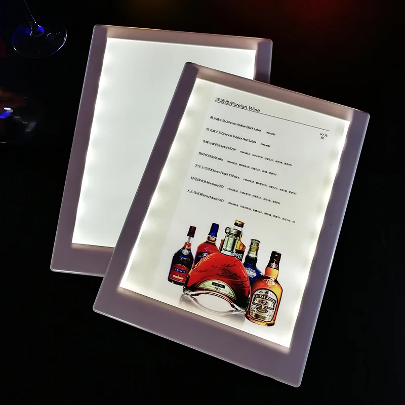 Nightclub Bar Restaurant A4 Size Rechargeable Glowing Table LED Menu Holder Display