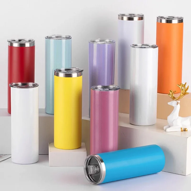 20oz Sublimation blank tumbler Double wall customized insulated vacuum stainless steel skinny tumbler with lid straw