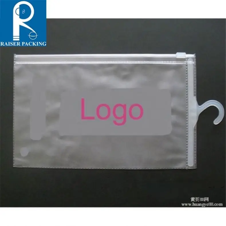 Factory custom printed cheap clear plastic garment bags with hanger apparel packaging with hook for Underwear and Socks