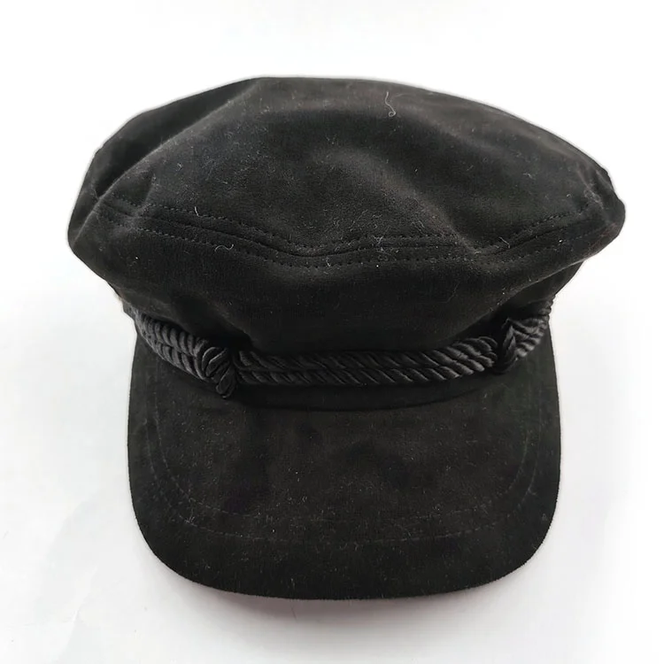 Customized Fashion Hiqh Quality Ladies Berets Caps In Black Homme Femme Polyester Suede Hat With Golden Buttons Winter