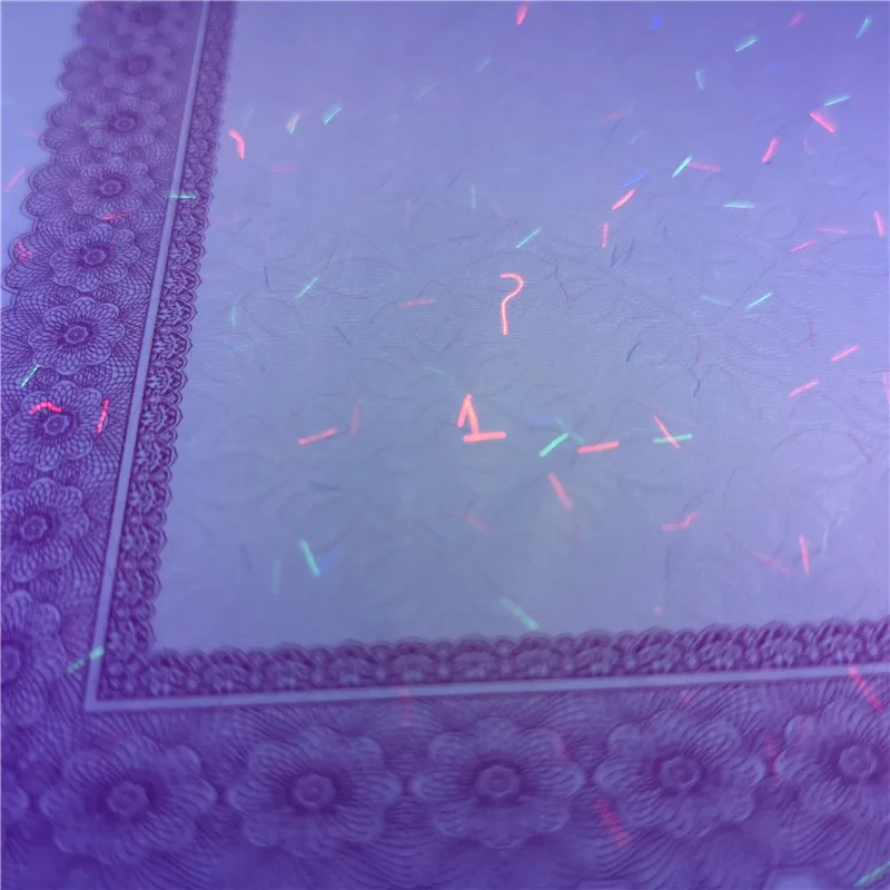 Customized fluorescent temperature change special ink fiber security paper certificate