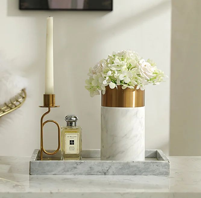 Декоративные цветочные вазы из белого мрамора и металла для домашнего декора для свадебной церемонии