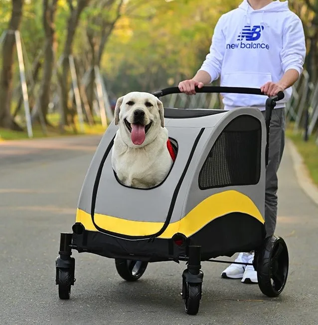 Luxury Large Pet Jogger Stroller 2 Dogs Travel Carrier Cage 4 Wheels Roller Dog Show Trolley Case Foldable Trainer Pet Stroller