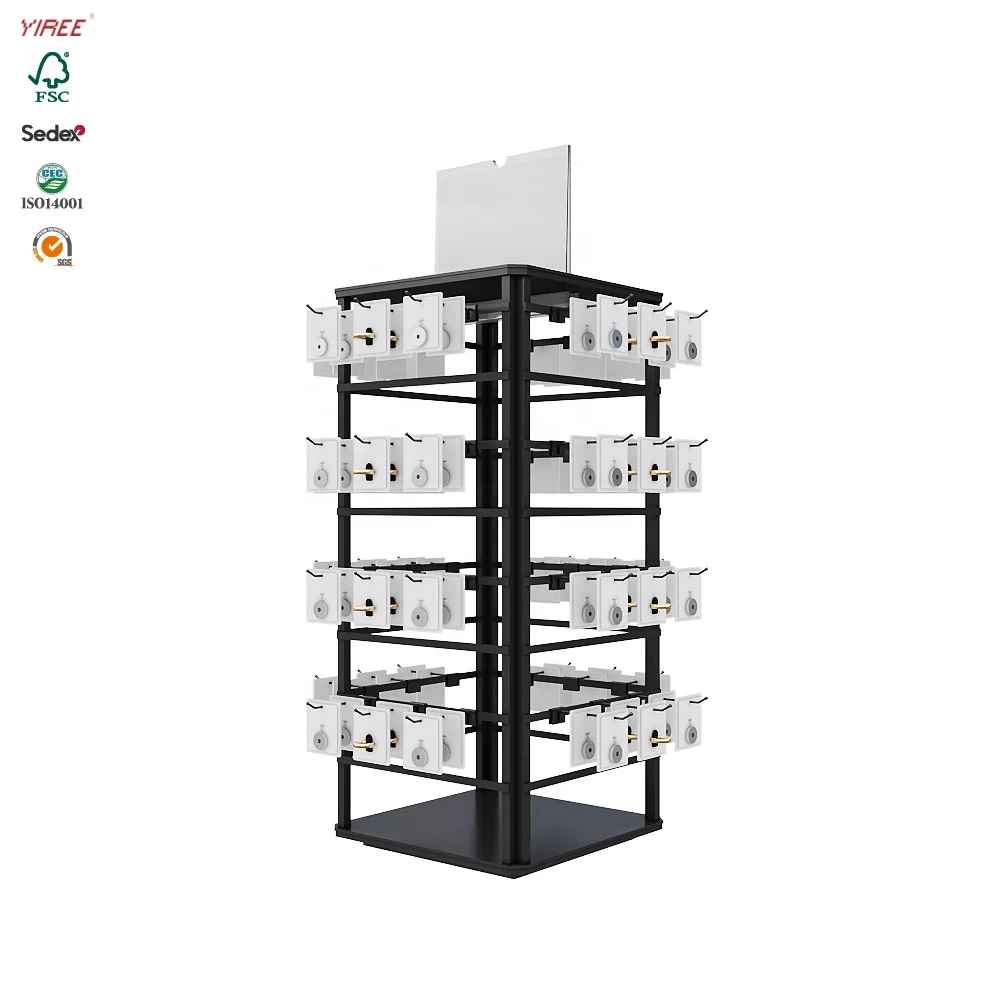 Factory sale earing store fixtures iron floor custom revolving 360 rotating jewelry display stands for show