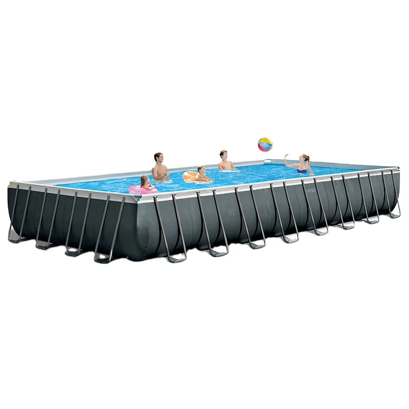 intex 26374 large swimming pool metal frame rectangular above ground swimming pool