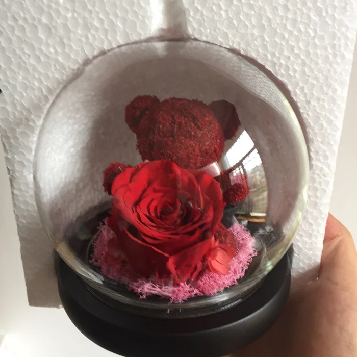 small  mini roses glass balls with natural preserved rose inside the rose bear in glass dome