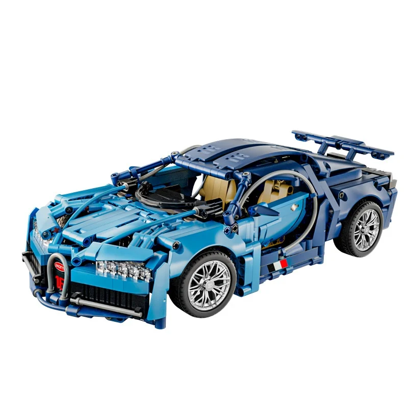 Blue Bugatti Hyper Racing Car Ornaments Assembly Model Building Blocks Toy