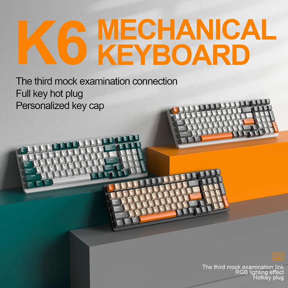 K6 Mechanical Keyboard 100 Keys Keycaps RGB 5.0 BT 2.4 G Wired 3 Modes Gaming Wireless Mechanical Keyboards For Tablet PC