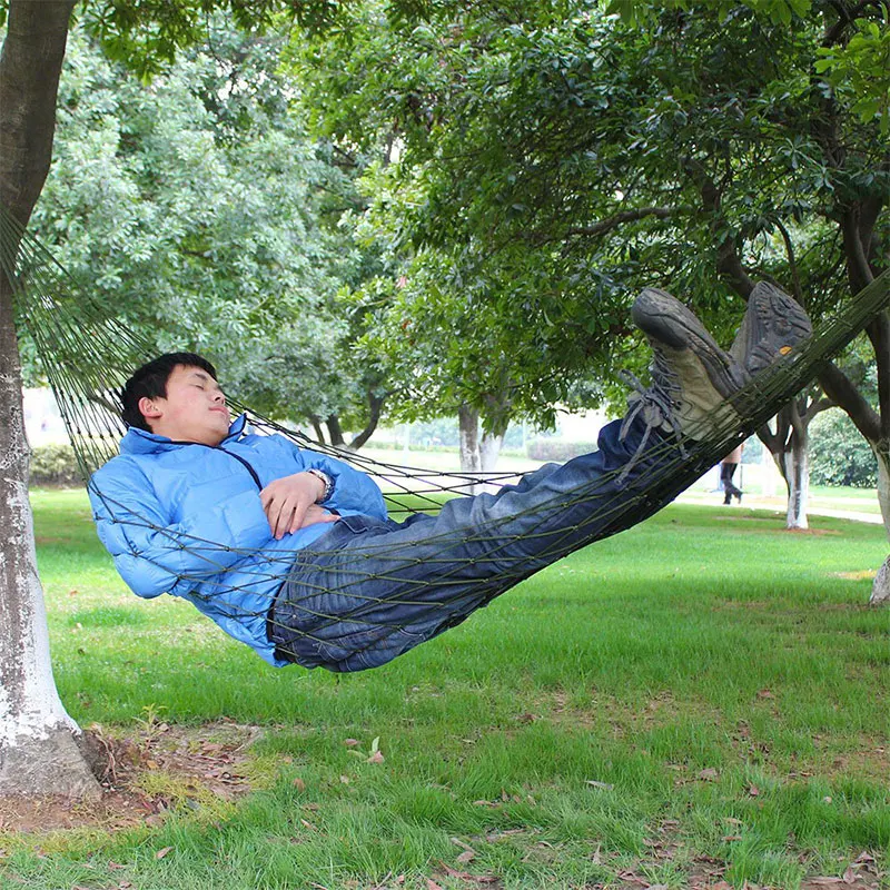 Durable Nylon Net Mesh Rope Hammock Portable Woven Camping Hammock For Outdoor Camping Garden Sleeping Hanging