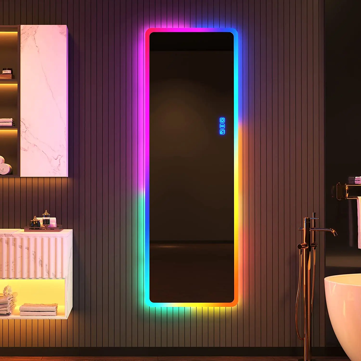 hot sale Wall-mounted luminous decorative mirror RGB LED full-length wardrobe dressing fitting mirror
