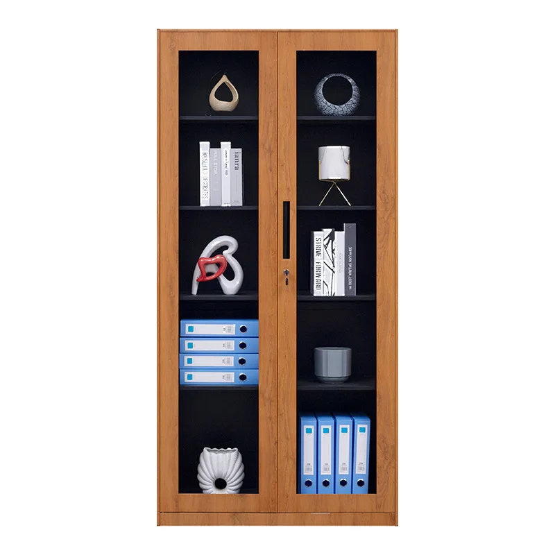 Custom Metal Bookcase with Adjustable Door Storage Steel File Cupboard Cabinet Modern Glass Shelves for Home Office School Use