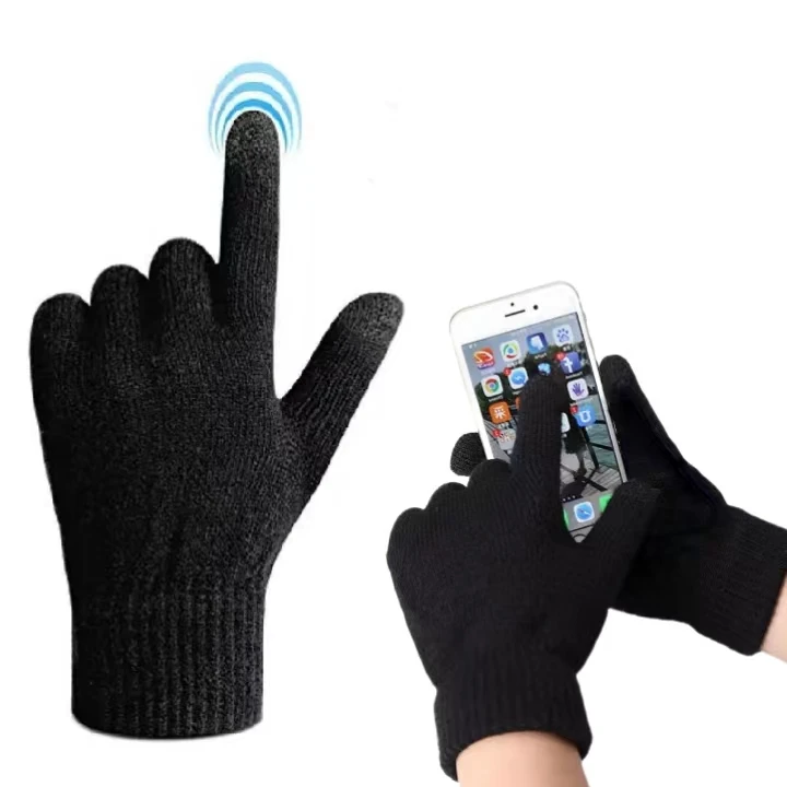 Biumart Touchscreen Gloves Windproof Warm Soft Knit Gloves Anti Slip Driving Cycling Sports Touchscreen Texting Winter Gloves