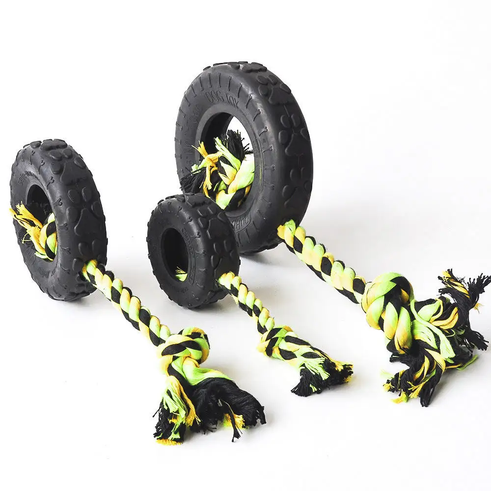 Хорошее качество устойчивая к укусу игрушка для жевания собак резиновая шина с веревочным кольцом домашних животных безопасная