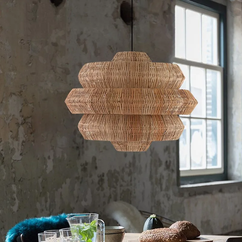 Hand-woven Creative Vintage Chandeliers Rattan Art Lamps In Hotel Restaurants And Bedrooms