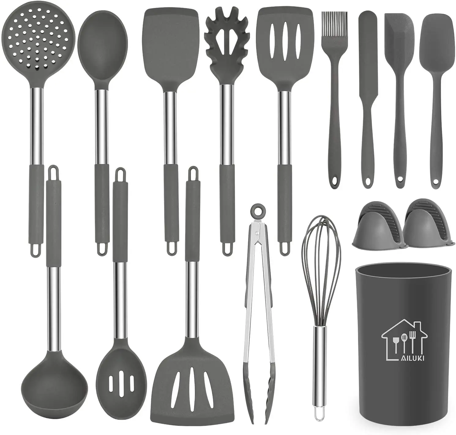 
Non-stick Heat Resistant Silicone,Cookware with Stainless Steel Handle Kitchen Utensils 17 Pcs Cooking Utensils Set 