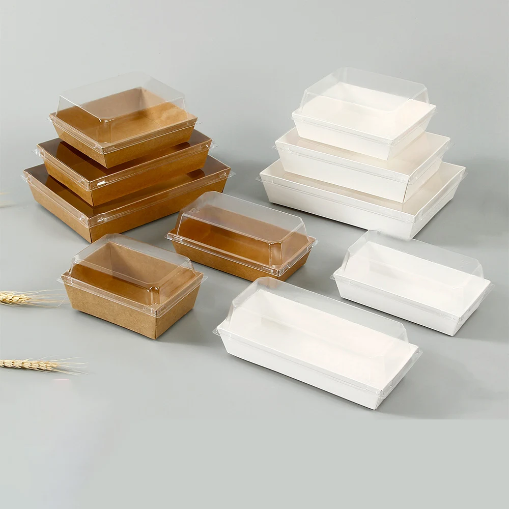 5 inches White Square Disposable Food Containers Sandwich Slice Cake Bakery Paper Charcuterie Boxes with Clear Secure Lids