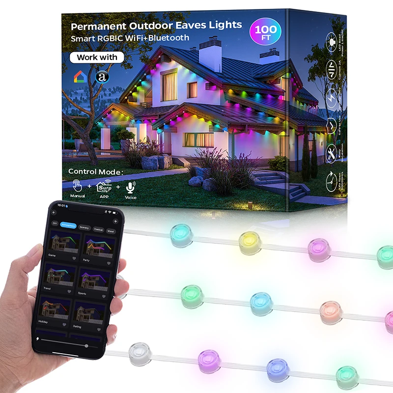 Twinklight Outdoor House Halloween Christmas Lights 2700K-6000K Rgb & Rgbw Smart LED Pixel Permanent Light Guide