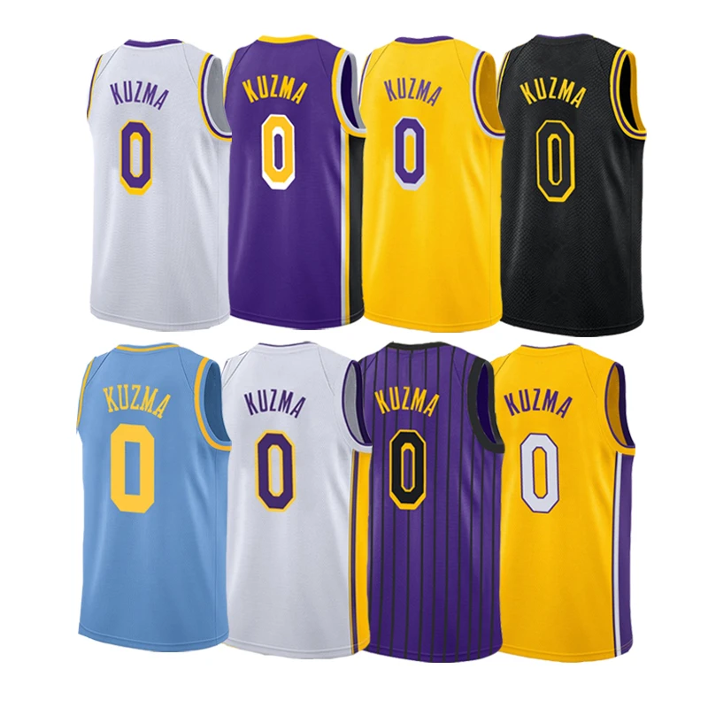Customized Kyle Kuzma 0 Basketball Jersey stitched  Embroidered black white blue uniforms 2021