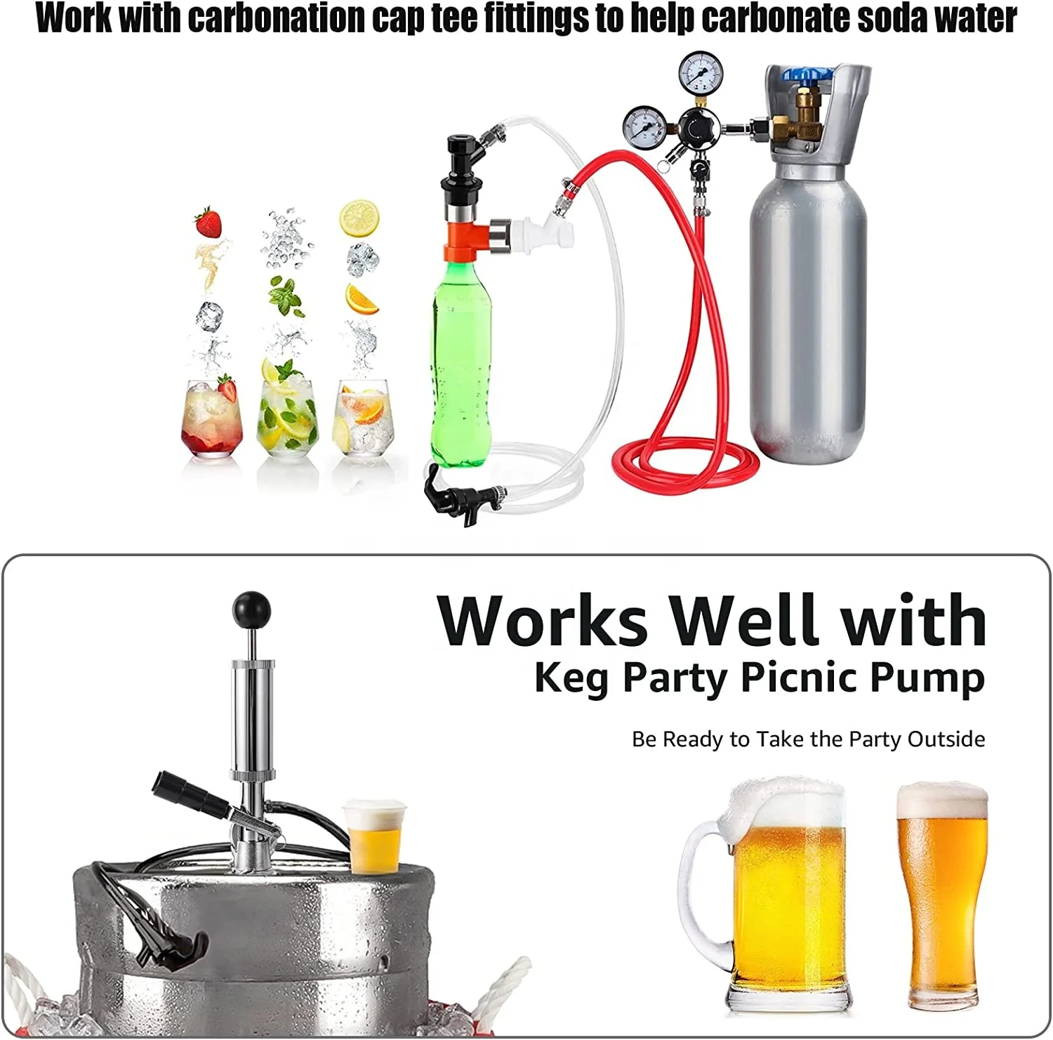 Ball Lock Beer Line Kit, Homebrew  Draft Kegerator Sankey Growler PVC CO2 Brewing Tubing Cornelius Corny Quick Disconnect Barb