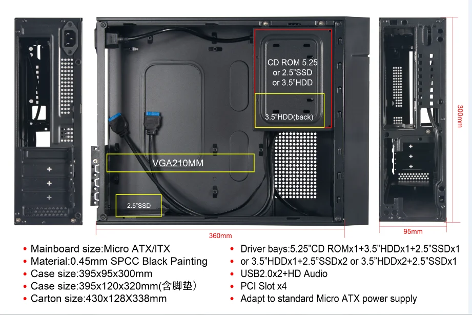 Micro ATX тонкий мини OEM офисные вертикальные игровые компьютерные Чехлы и башни PC Башня Чехол вентиляторы охладитель Spcc круто