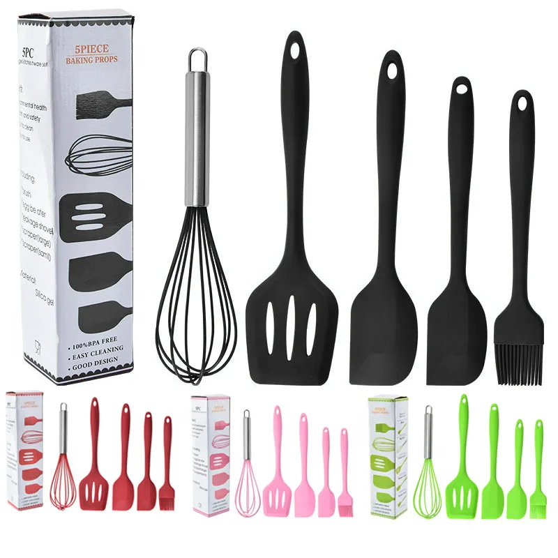 2023 Amazon Hot 5 Piece BPA Free Non-Stick Heat Resistant Premium Kitchen Silicone Spatula Set for Cooking Baking and Mixing