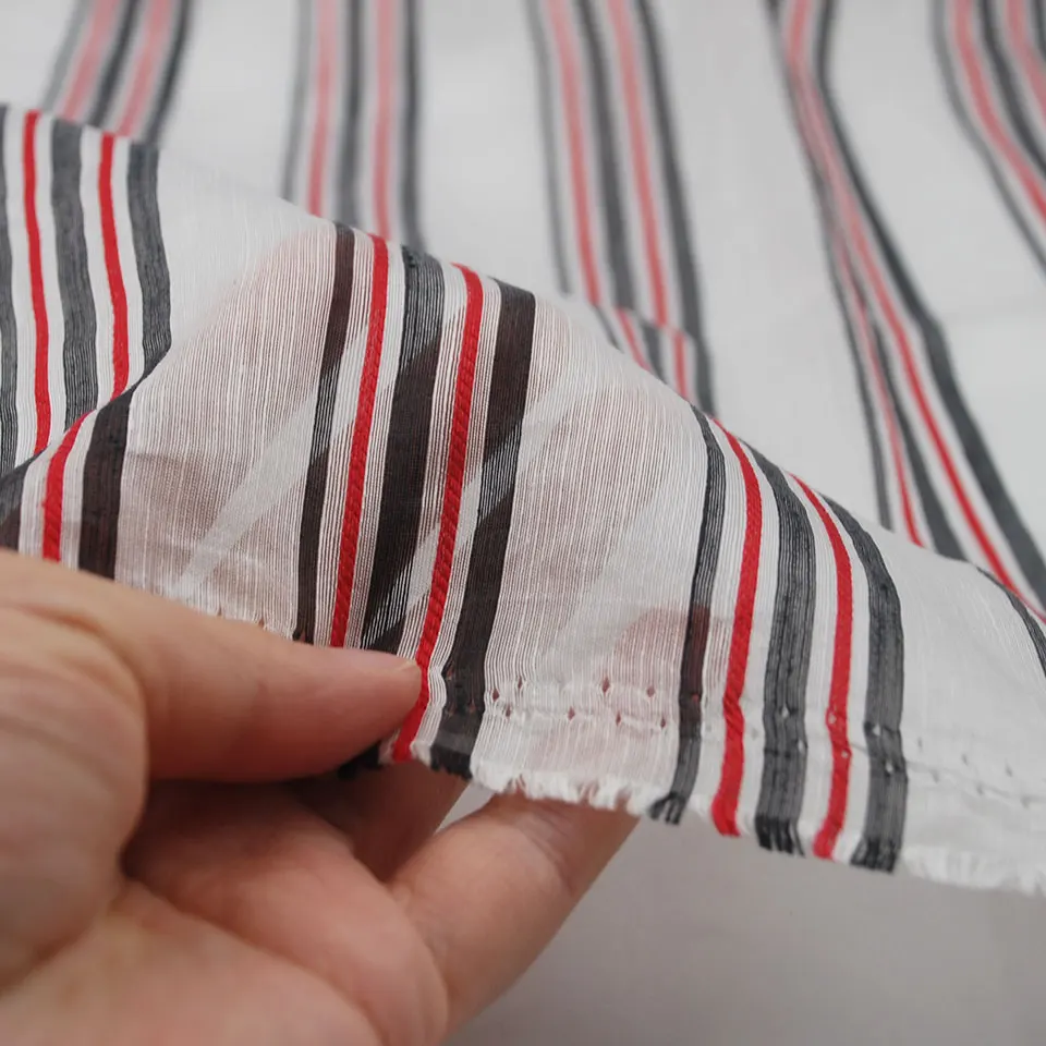Summer sheer shirt 65gsm lightweight red black stripe lyocell linen blended nylon yarn dye fabric