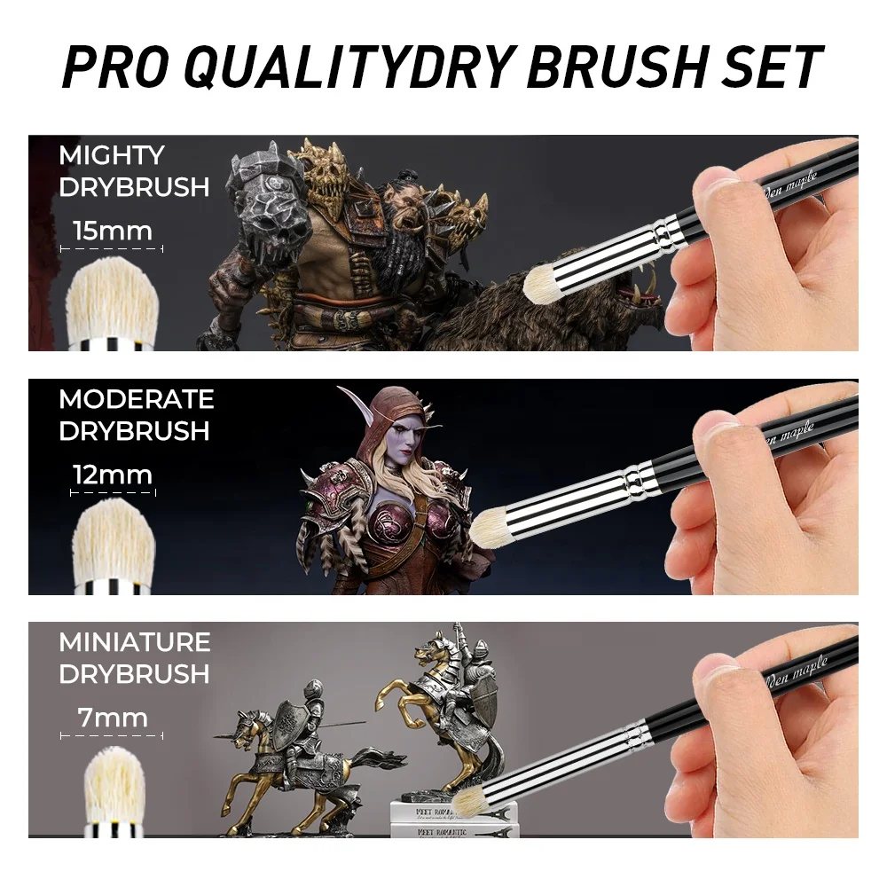 Manufacturer Quality Art Paint Brushes Miniatures Model Tabletop Roleplaying Wooden Animal Hair Paint Drybrush Black Set