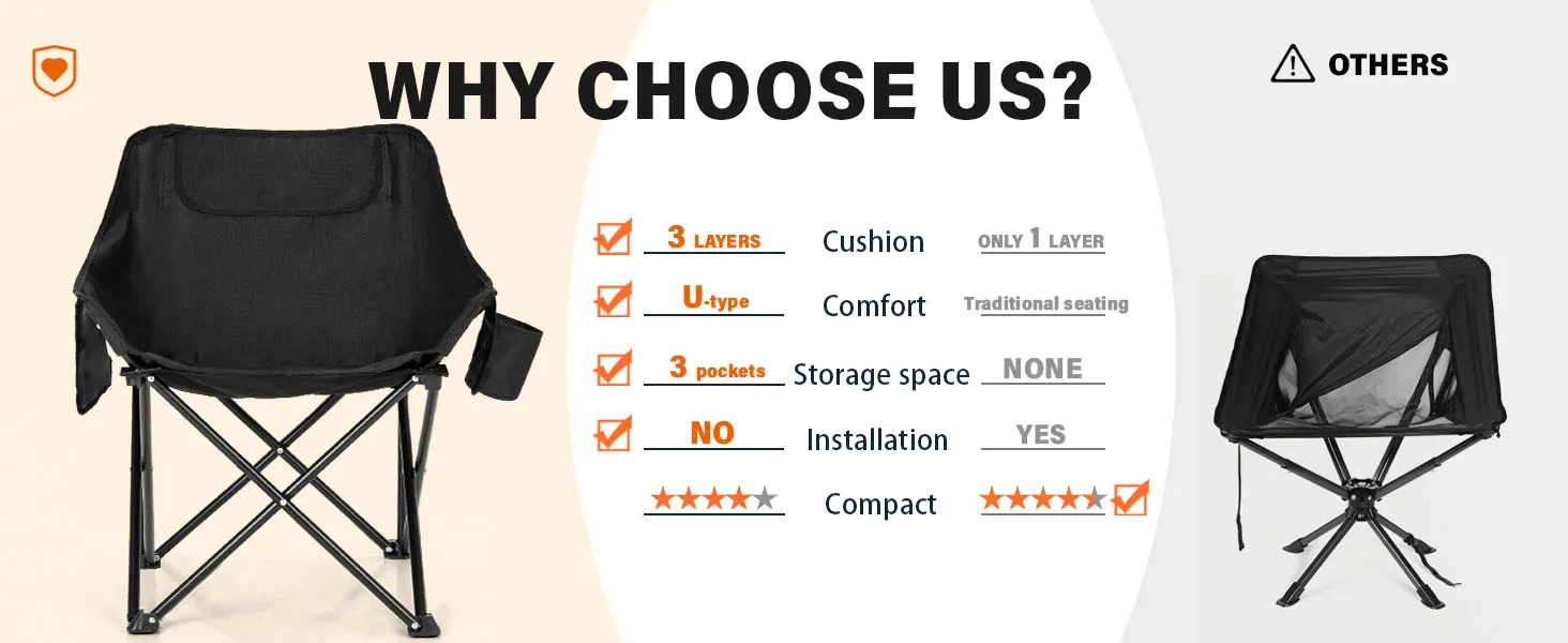 NPOT Assembled Portable Folding Camping Lightweight Camp Chair with Side Pocket Foldable Chair for Outdoor