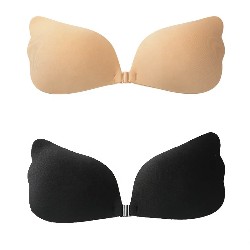 Sexy wing cloth cup seamless push up lift up front buckle invisible self adhesive silicone bra for wedding dress