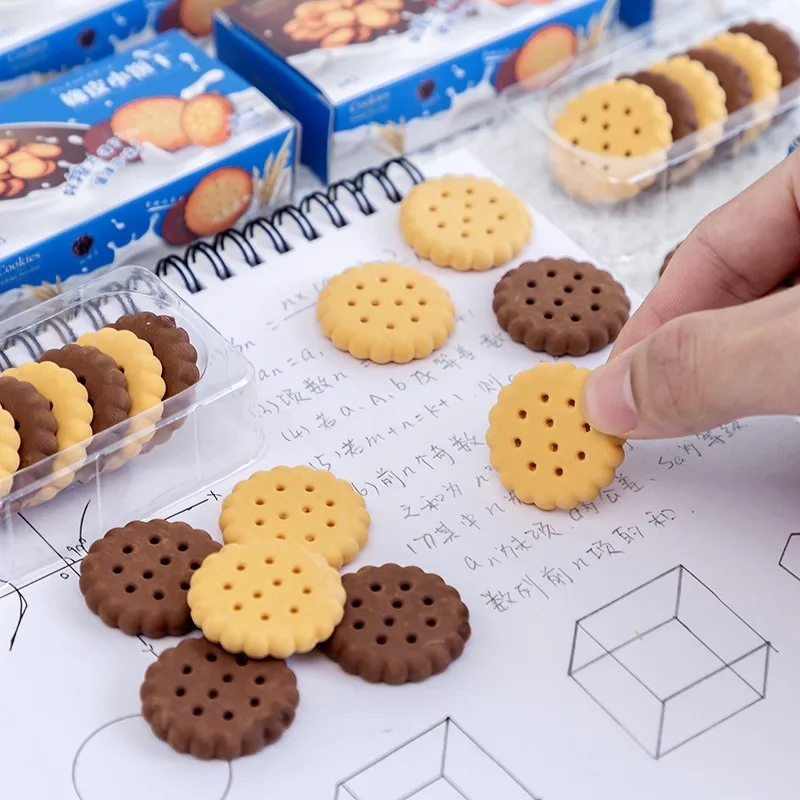 Promotion Creativity Cartoon Mini Biscuit Shape Eraser Cute Students Stationery Prizes Gifts Pencil Erasers Set