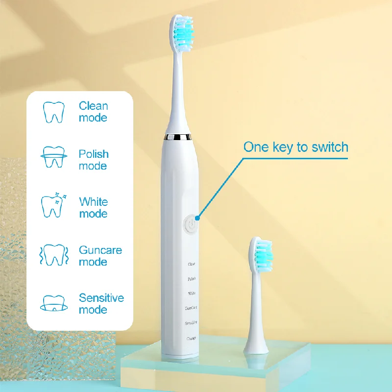 Availablewaterproof 6 Brush Cleaning Brush Usb Rechargeable Adults Kids Mechanical Toothbrush Sonic Electric Toothbrush