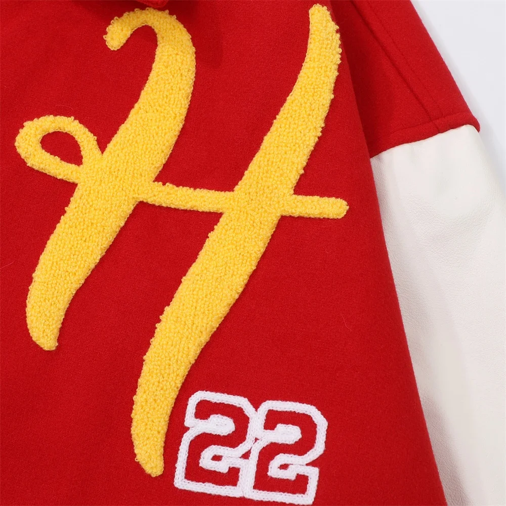 Custom Vintage Baseball Bomber Jacket Men Loose Leather Sleeves Patchwork Varsity Coats Suede Casual Streetwear