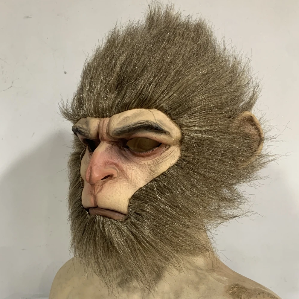 Black Myth WuKong Mask 3A Game Role-Playing Novelty Halloween Party Costume Props Adult Gifts Latex Full Face Mask With Hair