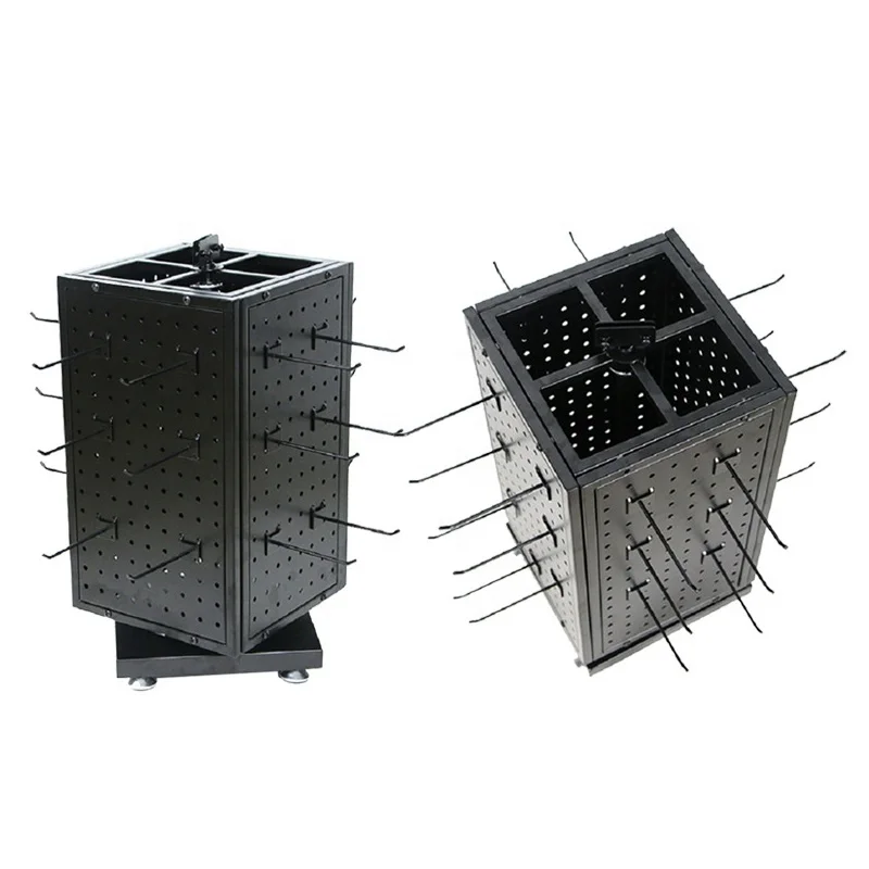 Customized Metal Hook Rack Display Stand Rotating Four Sides Tabletop Display Rack for Jewelry, Glasses, Small Accessory