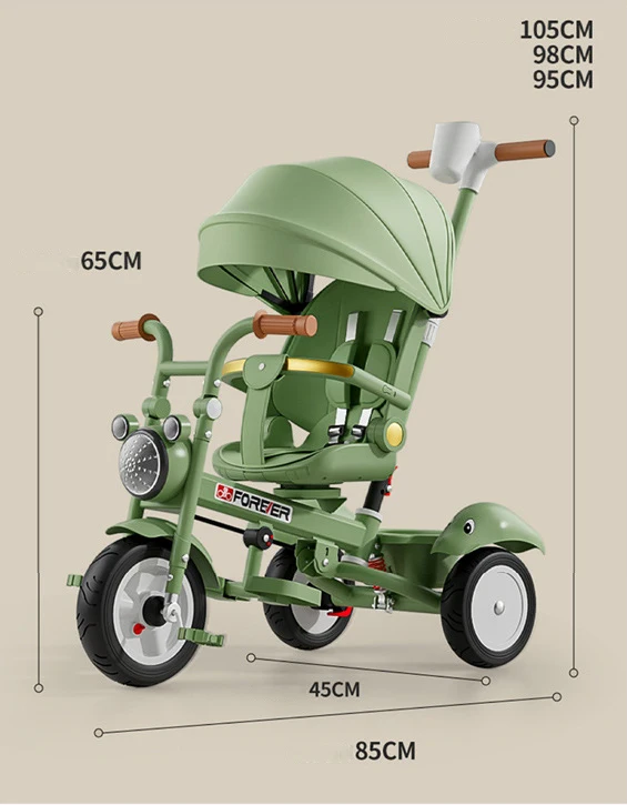 multi-purpose foldable mom single 3 wheel with headlights seat bicycle tricycles for children with canopy