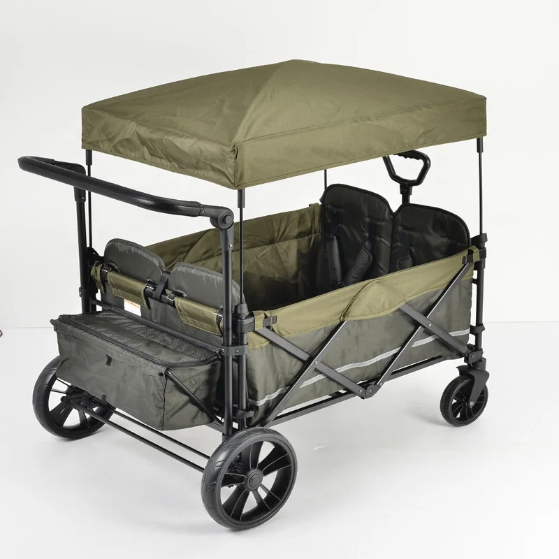 wholesale folding 4 wheels wagon trolley for toddlers/outdoor beach kids foldable wagon with cover/baby utility wagon with brake