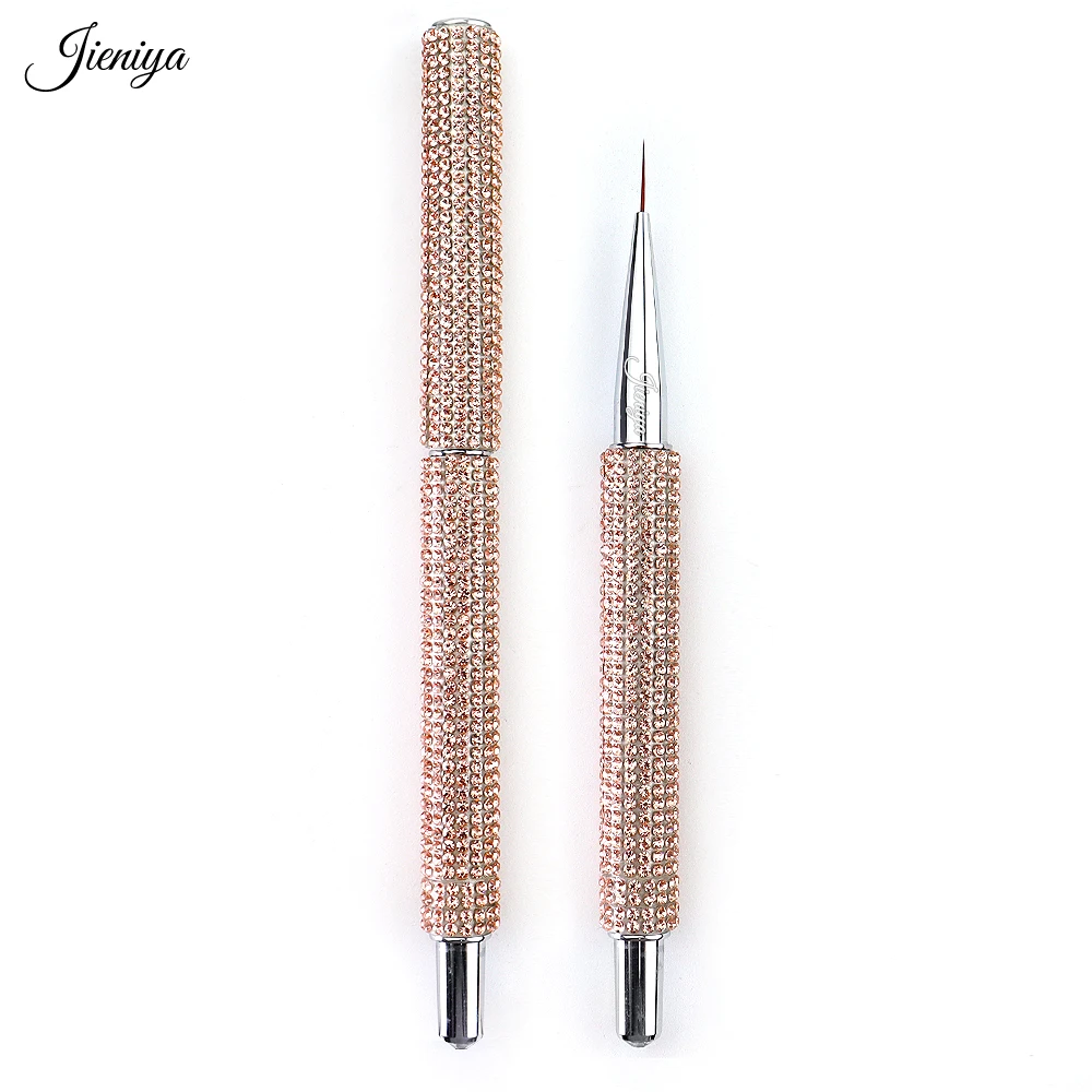6-piece Set Fashion New Product Shiny Rose Gold Rhinestone Decorated Handle UV Gel Nail Brush Set Display Rack Boxed