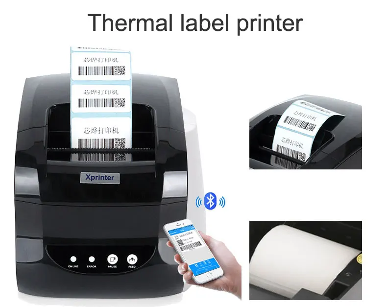 Xprinter XP-365B 20-80 мм настольный компьютер этикетки штрих-кода принтер тепловой квитанция-принтер