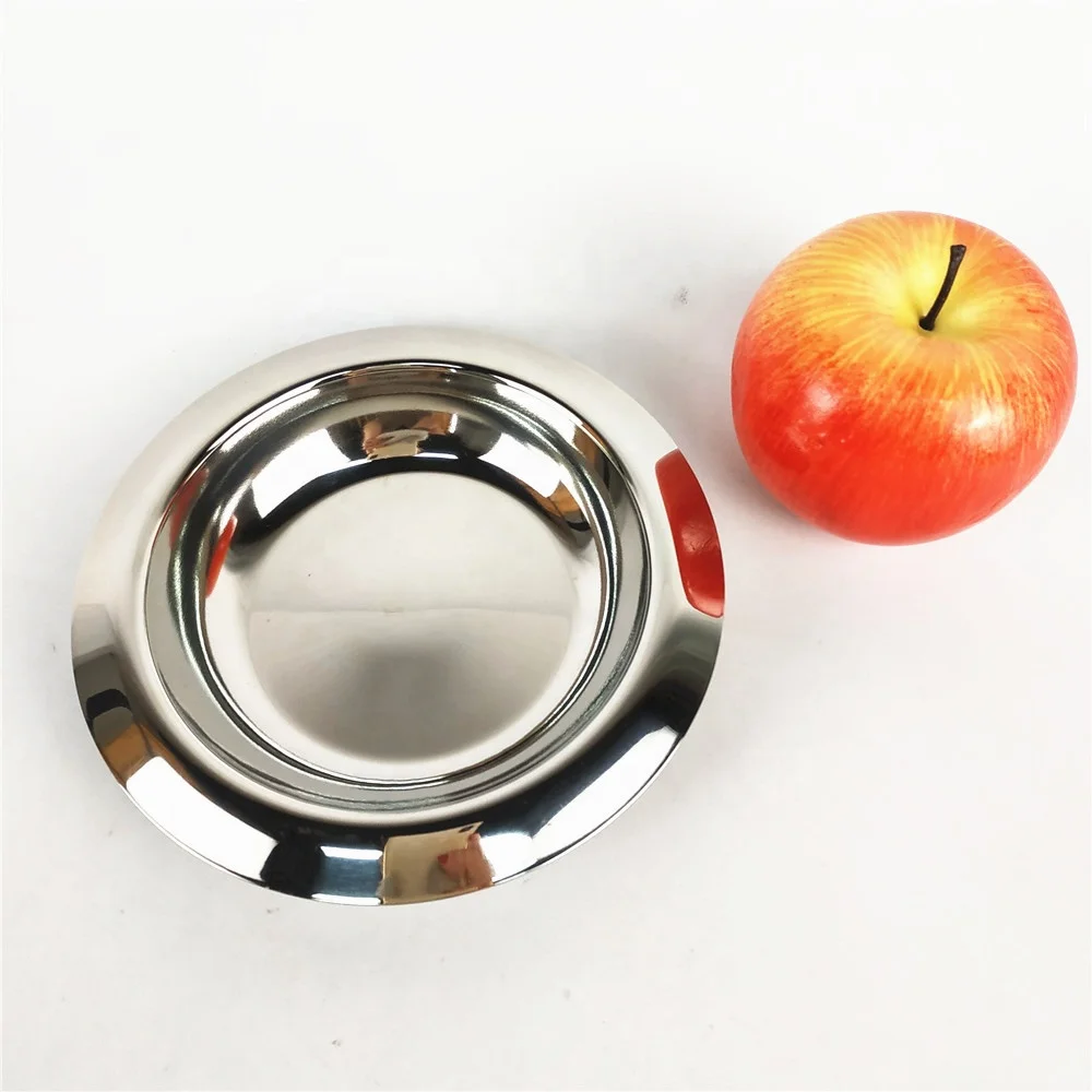 Thicken Deep Metal Round Tray Stainless Steel Serving Soup Plate Dish with Wide Rim