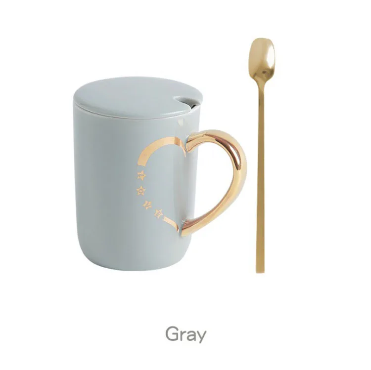 Nordic breakfast coffee cup with cover spoon lovers mug gold handle ceramic cup gift box custom wholesale