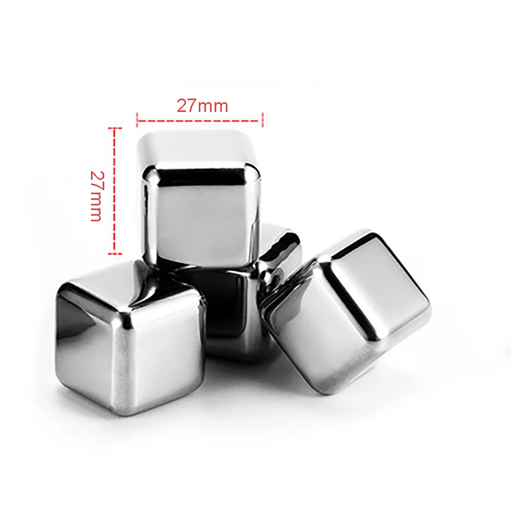 8-Pieces Reusable Stainless Steel Ice Cubes Whiskey Stones Gift Set for Bourbon Cognac Gin Wine Beverage