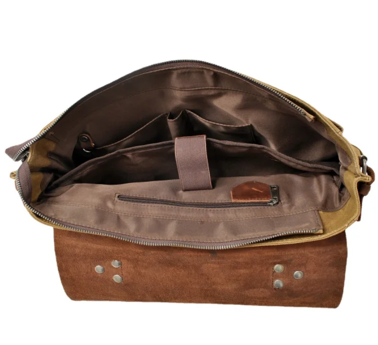 Waxed canvas with crazy horse leather Vintage bag oil wax